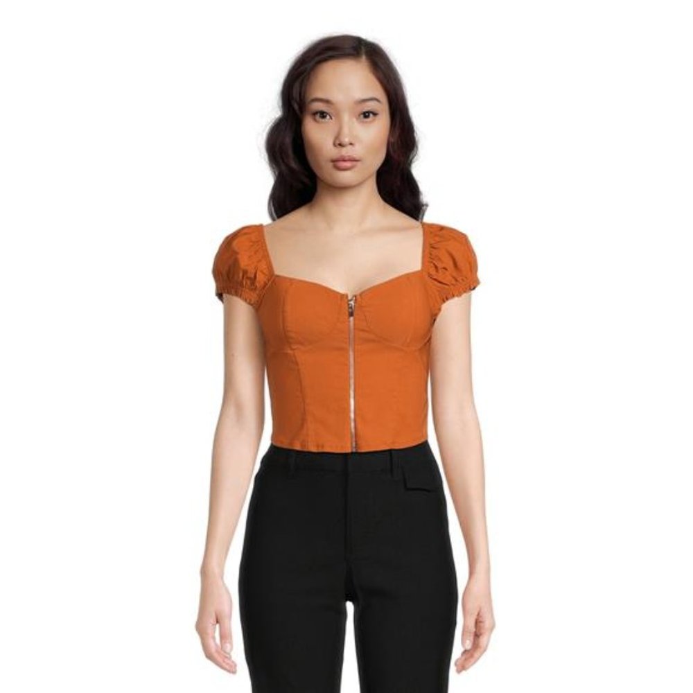 New With Tag - Madden Nyc Cute Women's Top Tshirt Front Zip Bra Cup Top